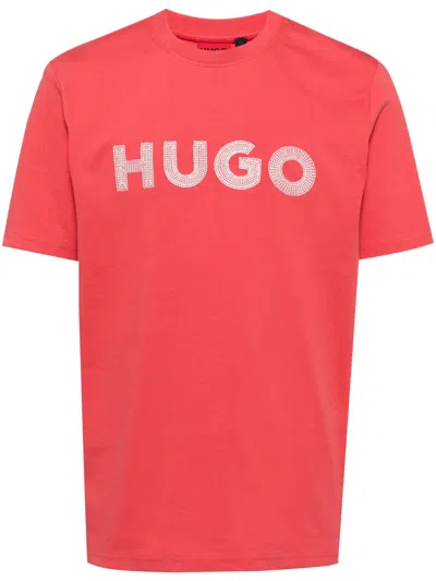 Hugo Boss Drochet Cotton T-shirt In Red