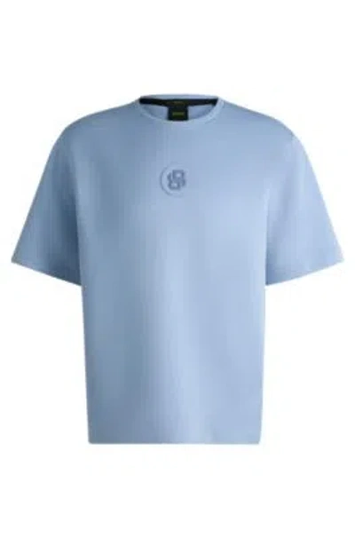 Hugo Boss Drop-shoulder T-shirt With Double B Monogram Badge In Light Blue