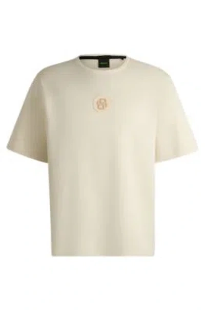 Hugo Boss Drop-shoulder T-shirt With Double B Monogram Badge In White