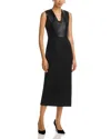 Hugo Boss Drumialda Leather & Wool Midi Dress In Black