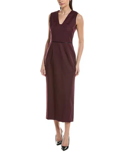 Hugo Boss Boss Drumialdan Virgin Wool Midi Sheath Dress In Burgundy