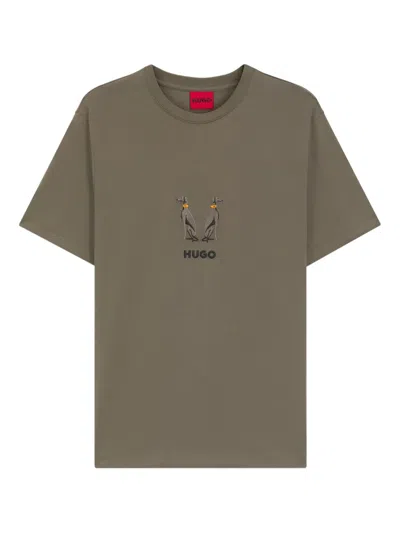 Hugo Boss Dugolini Dog-embroidered T-shirt In Green