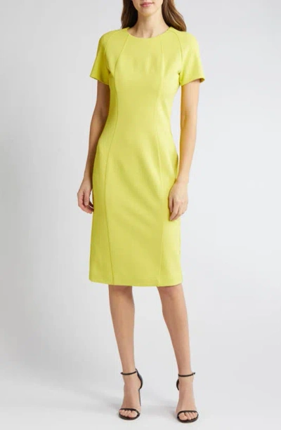 Hugo Boss Dukea Midi Sheath Dress In Tennis Yellow