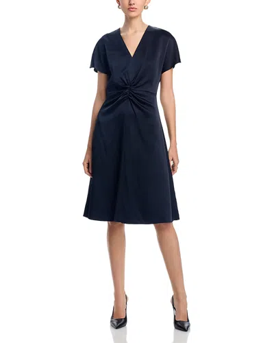 Hugo Boss Dulania Twist Front Flutter Sleeve Dress In Dark Blue