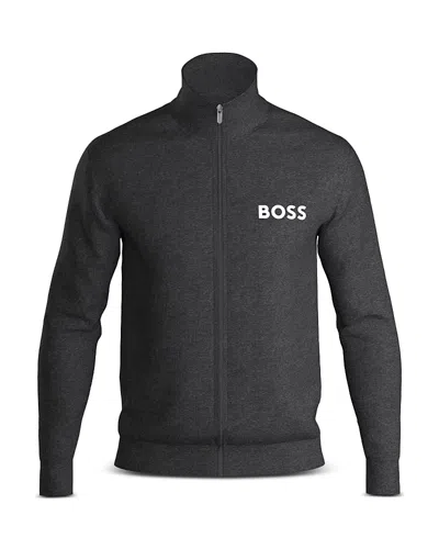 Hugo Boss Ease Cotton Logo Print Full Zip Jacket Regular Fit In Med Gy