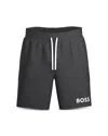 Hugo Boss Ease Cotton Logo Print Shorts Regular Fit In Medium Grey