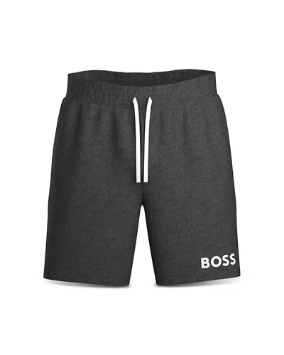 Hugo Boss Ease Cotton Logo Print Shorts Regular Fit In Medium Grey
