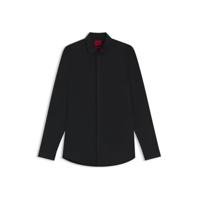 Hugo Boss Easy-iron Slim-fit Shirt In Cotton Poplin In Black