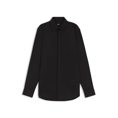 Hugo Boss Boss Men Slim Fit Shirt In Easy-iron Stretch Cotton Poplin In Black