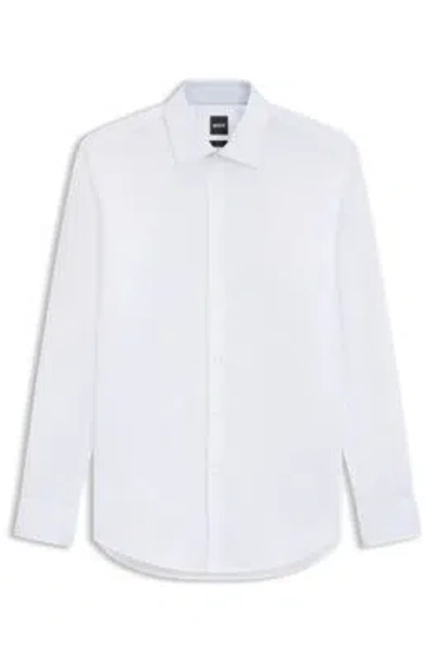 Hugo Boss Slim-fit Shirt In Italian-made Performance-stretch Jersey In White