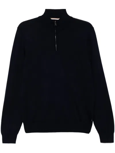 Hugo Boss Boss Virgin Wool Jumper With Zip Collar In Black