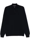 Hugo Boss Zip-neck Sweater With Structured Wool-cotton Front In Blue