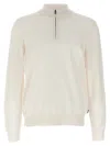 Hugo Boss Zip-neck Sweatshirt In Stretch-cotton Jacquard In White