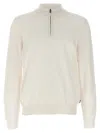 Hugo Boss Zip-neck Sweatshirt In Stretch-cotton Jacquard In White
