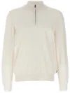 Hugo Boss Zip-neck Sweatshirt In Stretch-cotton Jacquard In White