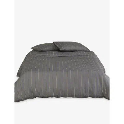 Hugo Boss Ebony Bray Striped Cotton Single Fitted Sheet In Gray