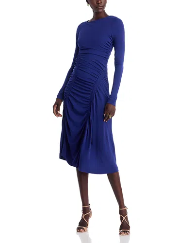 Hugo Boss Boss Ruched Long Sleeve Dress In Blue