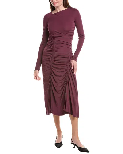 Hugo Boss Gathered-detail Dress In Matte Jersey In Burgundy