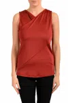 Hugo Boss Ecasi2 Top Red Stretch Sleeveless Faux Wrap Blouse In Red
