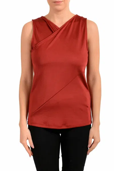 Hugo Boss Ecasi2 Top Red Stretch Sleeveless Faux Wrap Blouse