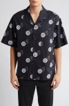 HUGO BOSS HUGO EGEENO FLAMING TIRE PRINT CAMP SHIRT