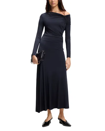 Hugo Boss Ejoe Side Gathered Dress In Blue