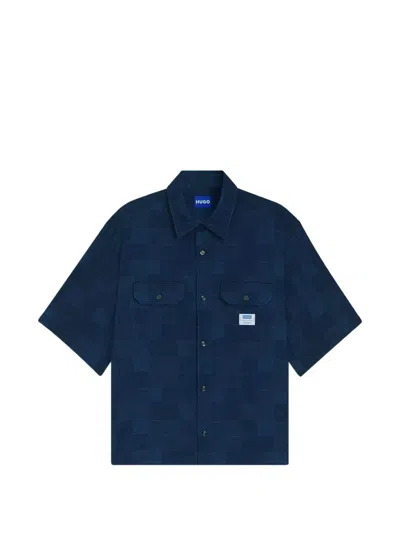 Hugo Boss Ekyno Chest-pocket Checked Shirt In Blue