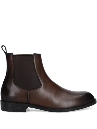 Hugo Boss Elastic-panel Chelsea Boots In Burgundy
