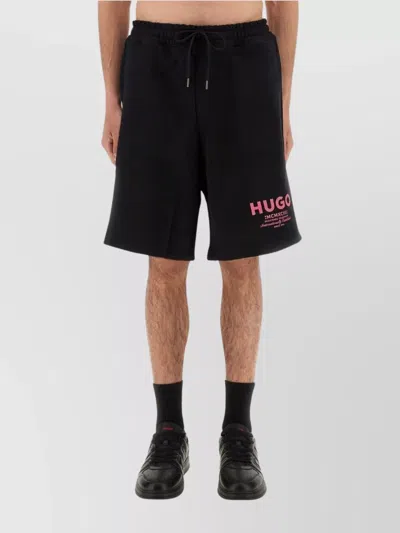 Hugo Boss Elastic Waistband Shorts With Side And Back Pockets In Black