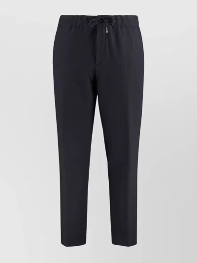 Hugo Boss Elastic Waistband Wool Blend Trousers With Two Back Welt Pockets In Black