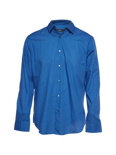 Pre-owned Hugo Boss Eliott Geometric-print Shirt In Blue