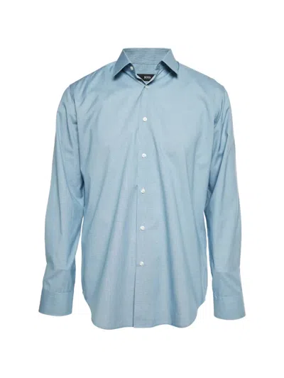 Pre-owned Hugo Boss Eliott Micro-houndstooth Pattern Shirt In Blue