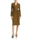 Hugo Boss Boss Ellarie Rib Long Sleeve Dress In Open Brown