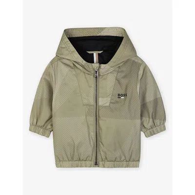 Hugo Boss Babies' Elm Hooded Logo-embroidered Shell Windbreaker Jacket 12-36 Month In Green