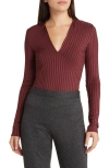 Hugo Boss Slim-fit Top In Ribbed Jersey With Glitter Print In Maroon