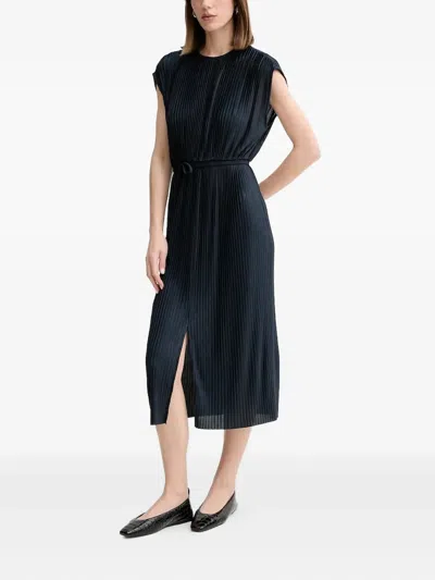 Hugo Boss Emaura Pleated Tie-waist Midi Dress In Blue