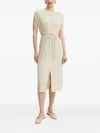 Hugo Boss Emaura Pleated Tie-waist Midi Dress In Neutral