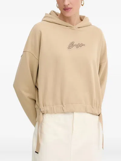 Hugo Boss Embellished-logo Hoodie In Neutral