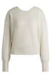 Hugo Boss Embellished Sweatshirt In Cotton Terry With Ribbed Trims In White