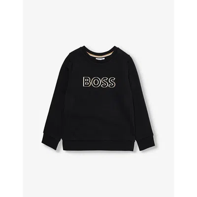 Hugo Boss Kids' Embossed-branding Crew-neck Cotton-jersey Sweatshirt 4-16 In Black