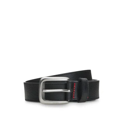Hugo Boss Embossed Italian Leather Belt With Contrast Stitching In Black