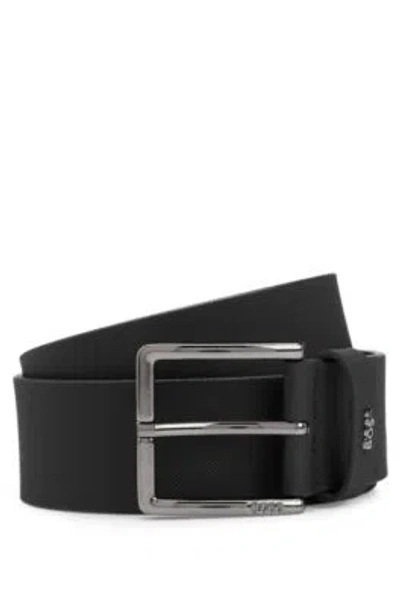 Hugo Boss Embossed-leather Belt With Pin Buckle And Logo Keeper In Black