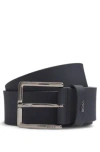 Hugo Boss Embossed-leather Belt With Pin Buckle And Logo Keeper In Dark Blue