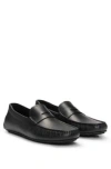 Hugo Boss Embossed-leather Slip-on Moccasins With Logo Detail In Black