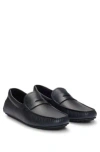 Hugo Boss Embossed-leather Slip-on Moccasins With Logo Detail In Dark Blue