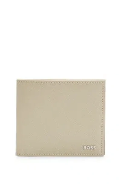 Hugo Boss Embossed-leather Wallet With Metal Logo Lettering In Khaki