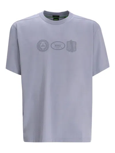 Hugo Boss Embossed-logo Cotton T-shirt In Purple