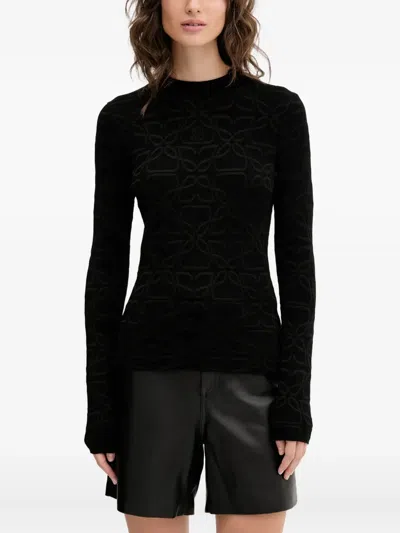 Hugo Boss Embossed-pattern Long-sleeve Sweater In Black
