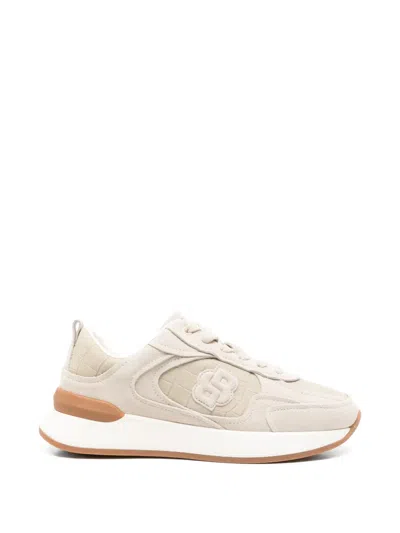 Hugo Boss Embossed-logo Leather Sneakers In Neutral
