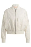Hugo Boss Embroidered Bomber Jacket With Zipped Sleeve Pocket In White